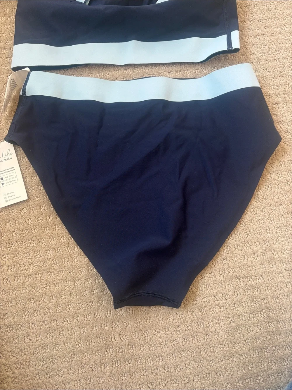 NWT Cupshe Navy and Light Blue High-Waist Sporty Bikini Set - Picture 8 of 9